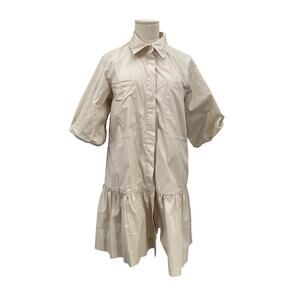 Simkhai Crissy Dress Puff Sleeve Cotton Poplin Mini Shirtdress Sand Size Small